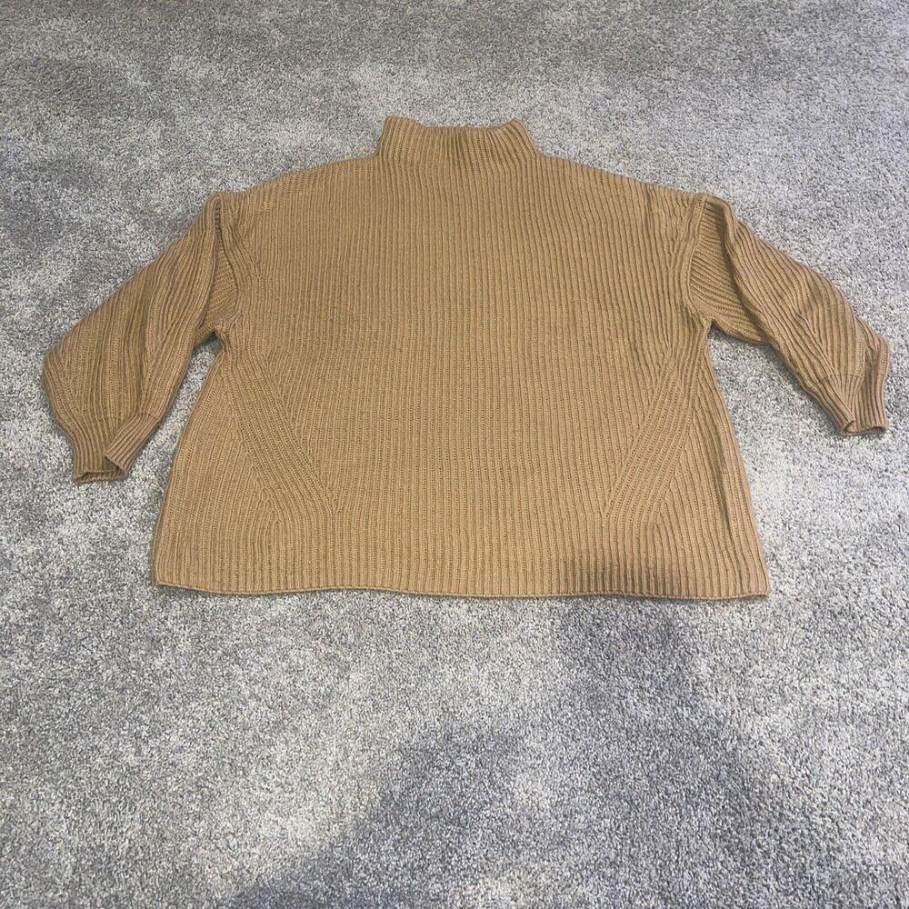 BKE Sweater Women's Large Tan Ribbed Knit Mock Neck Long Sleeve Boxy